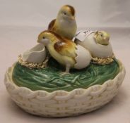 A dish decorated with chicks