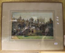 ENGLISH SCHOOL (19th/20th century), Cambridge College Cloisters, watercolour,