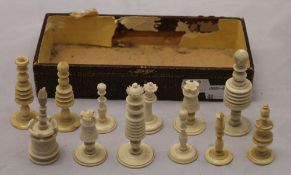 A quantity of carved ivory chess pieces