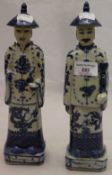 A pair of blue and white porcelain Chinamen