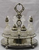 A silver plated cruet stand with Ely Coursing Club inscription