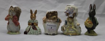 Four Beswick Beatrix Potter figures and a Doulton Bunnykin