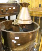 A copper coal/log bin and jugs