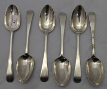 Five 19th century Irish silver tablespoons, Dublin 1837, (296g) and another 18th century,