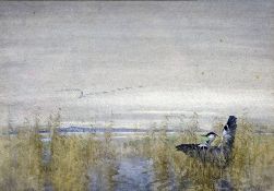 *AR GEORGE VERNON STOKES (1873-1954) British Heron in a Coastal Landscape Watercolour Signed 37.
