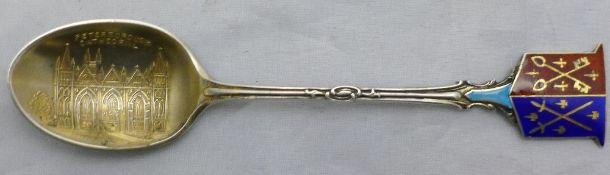 An enamelled decorated silver Peterborough Cathedral commemorative spoon