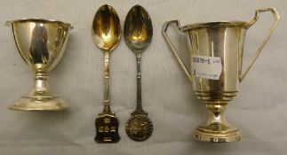 A small silver trophy cup etc