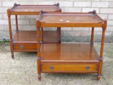 Two modern mahogany two tier side tables