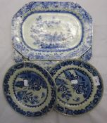 Four 18th century Chinese export blue and white plates