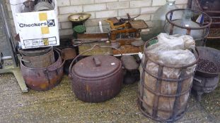 A quantity of vintage scales, lanterns,