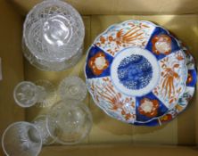 Two Imari plates and a quantity of cut glass