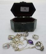 A box of silver jewellery