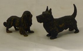 Two cold painted bronze dogs