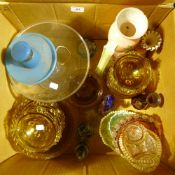 A box of various decorative glass wares