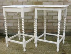 A marble topped barley twist side table and another