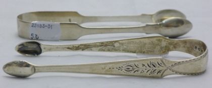 Two pairs of Georgian silver tongs