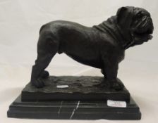 A bronze figure of a bulldog on a marble base