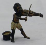 A cold painted bronze figure playing a violin