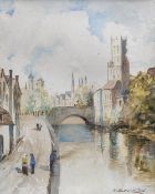 WALTER EDWIN LAW (flourished 1910-1930) British Town Riverscape Watercolour Signed 20 x 25 cm,
