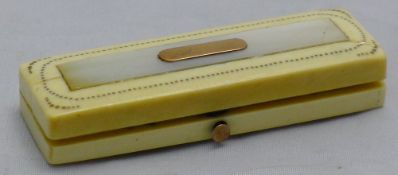 A 19th century mother-of-pearl mounted ivory tooth pick box