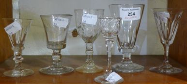 Six various small antique glasses