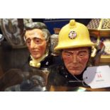 Two Royal Doulton miniature character jugs 'The Fireman' and 'Sir Henry Doulton'