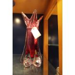 A Murano pink cased glass vase of lobed form