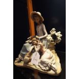 A Lladro figure group depicting 'Mother & Daughter'  Both feet have been off and poorly restored