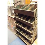 A mid-20thC industrial metal storage unit with five sectional removable shelves in original green