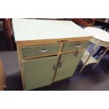 A 1950s 'Fleetway' two-tone kitchen unit fitted with two drawers over a pair of cupboard doors,