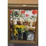 SUSAN THOMPSON oil on canvas still life view of a gardner's windowsill and sink,