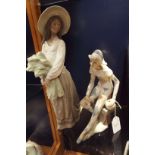 A Nao figurine 'Summer Girl' (A/F) and a Cascade figurine of a harlequin