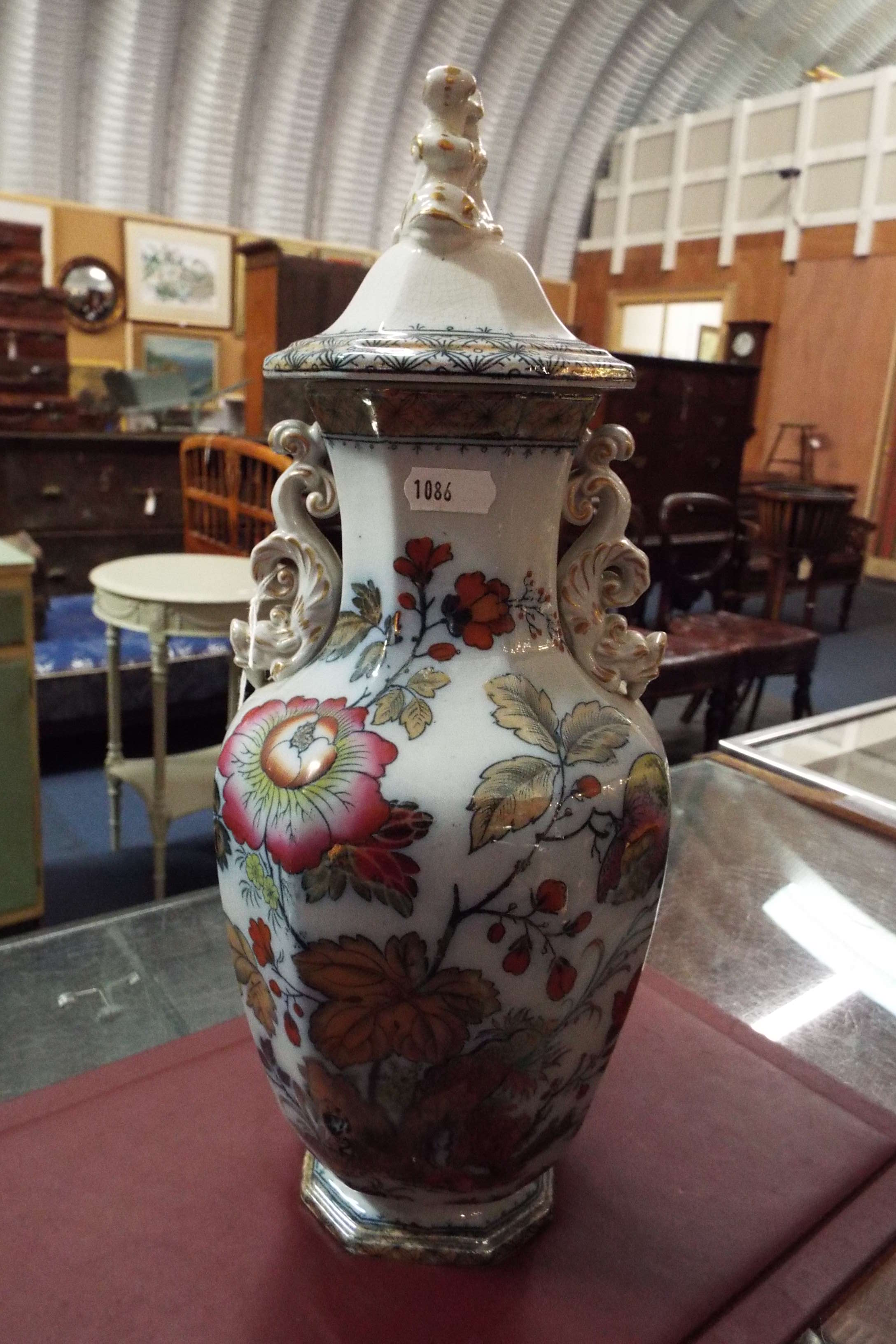 A pair of 19thC Chinese style lidded vases Damage to top right and hairline crack - Image 9 of 11