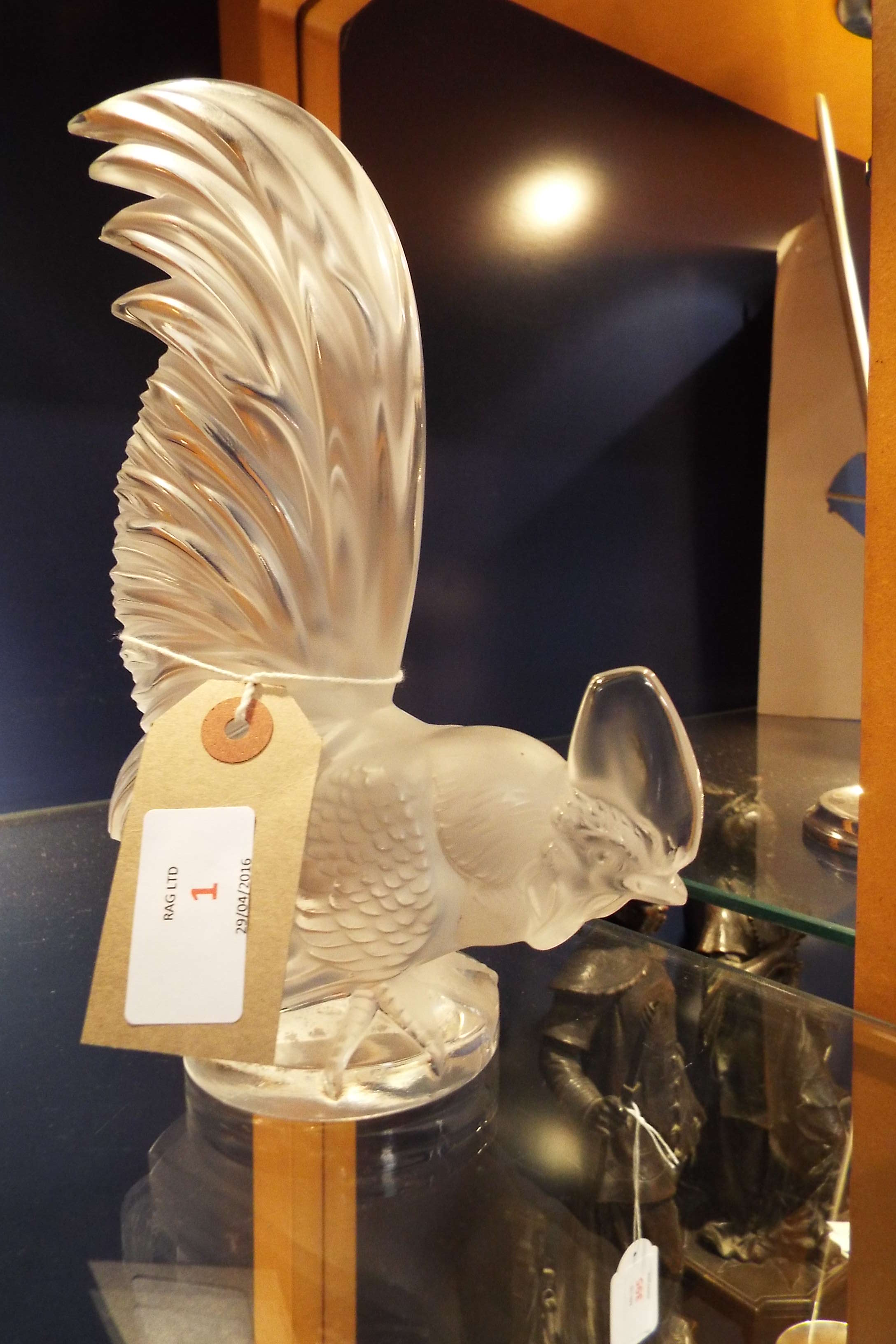 A modern Lalique frosted crystal cockerel signed 'Lalique France' with label