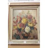 MARGOT CHAPMAN oil on canvas still life of chrysanthemums, signed to lower right,