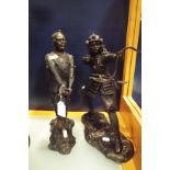 A pair of 20thC Japanese bronze warriors having detailed decoration with samurai's