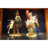 Two Italian Majolica cockerel figurines