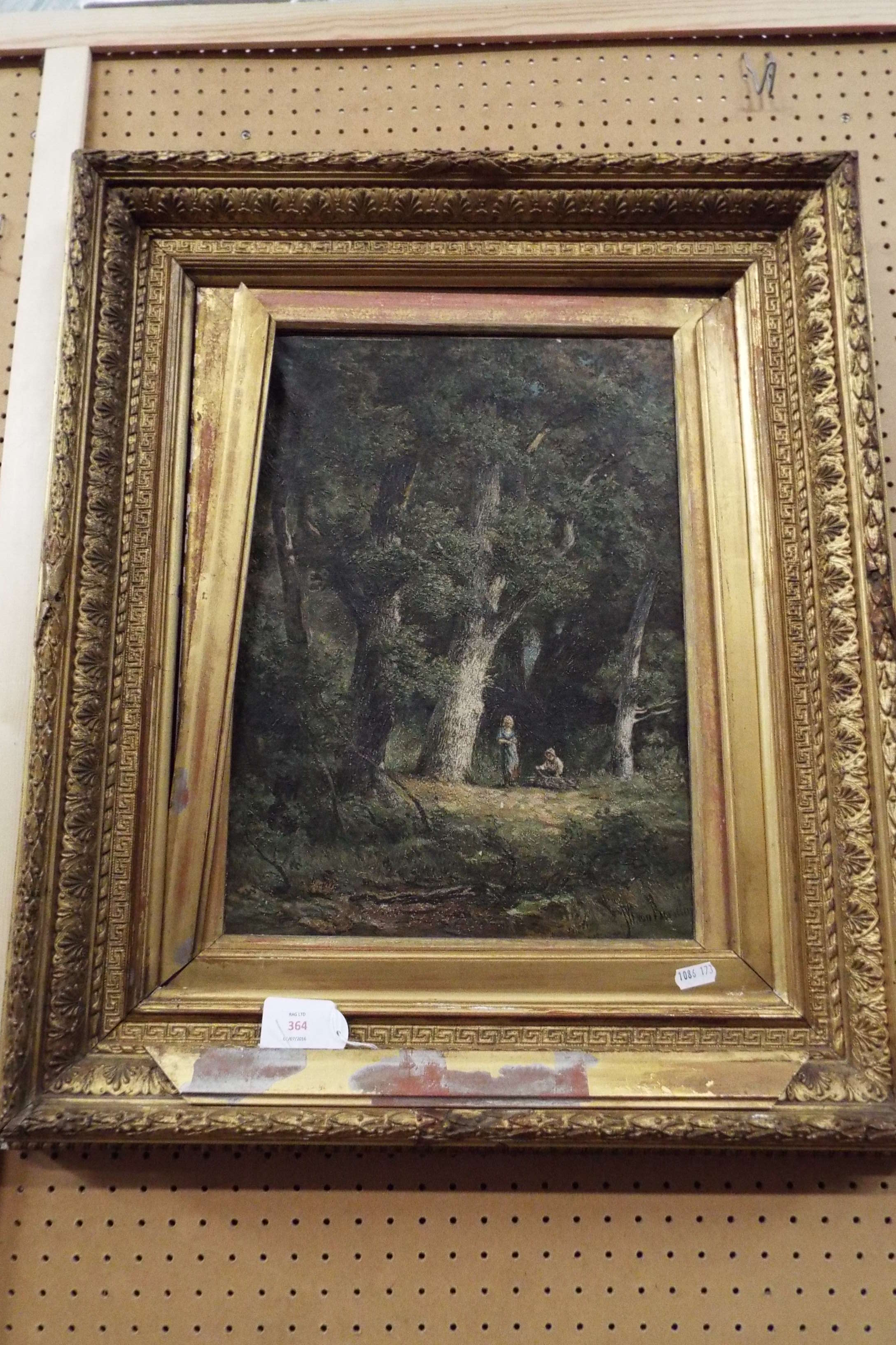 JAN WILLEM VAN BORSELEN (Dutch, 1825-1892) oil on canvas woodland scene with figures,