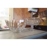 A moulded glass fruit bowl on stand,