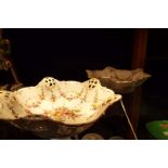 A pair of Dresden hand-painted shallow dishes having pierced scallop rim with floral and gilt