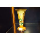 A Clarice Cliff shape '279' trumpet vase in 'Capri' pattern c1935 crazed all over,