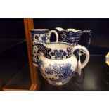 A Calico blue and white floral decorated jug, similar T.G.