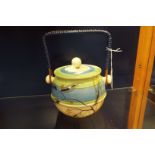 A Clarice Cliff biscuit barrel in the 'Blue Kelverne' pattern c1936 good with minor