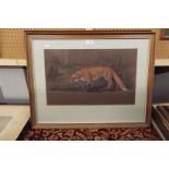 A pair of chalk pastel and charcoal studies of a springer spaniel and a fox in landscapes,
