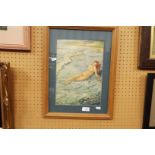 An early-mid 20thC watercolour of a nude lady lying on a beach, signed 'C. A.