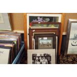 A quantity of pictures and prints to include oil still life, watercolour, antique photograph,