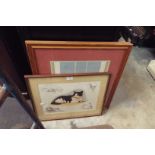 A NIGEL HEMMING print of a cat and two others