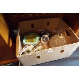 A box of assorted glassware to include crystal Canada Dry ash tray,