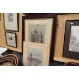 JOSEPH PIKE (1883 - 1956) 1920s prints titled 'Houses of Parliament' and 'St Paul's from Ludgate