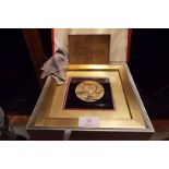 An Beijing 2008 Olympic framed medallion depicting four stadiums boxed and certificate